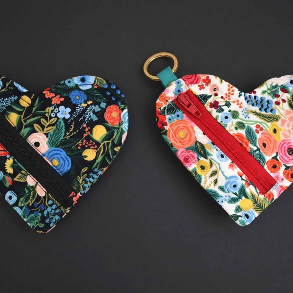 Porte-clés et Porte monnaie Coeur en tissu fait main