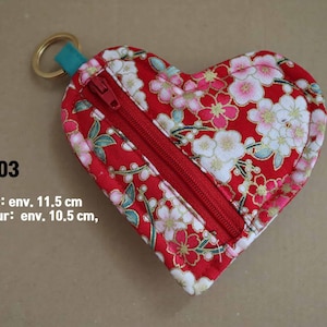 Porte-clés et Porte monnaie Coeur en tissu fait main