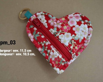 Handmade fabric heart key ring and purse