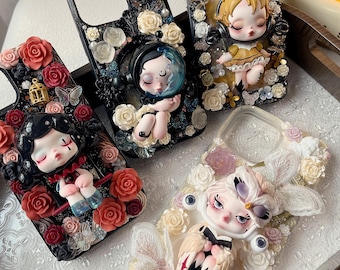 POPMART, SKULLPANDA, Funda para teléfono Decoden, Funda para teléfono personalizada, Funda para teléfono personalizada, Funda con efecto crema batida para cualquier dispositivo