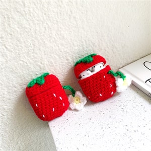 Custodia per AirPod, custodia per AirPods1/2, custodia per AirPod all'uncinetto, custodia per AirPods alla fragola, custodia per AirPods kawaii