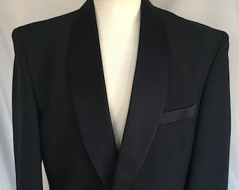 Mens black tuxedo jacket 40L 42L with shawl collar, one button vintage tuxedo jacket