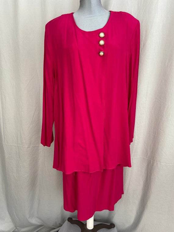 Magenta plus-size skirt suit, 1980's pink skirt s… - image 2