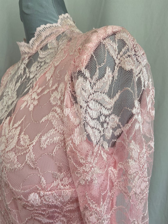 Vintage pink lace 1980 prom dress, pink 1980s par… - image 9