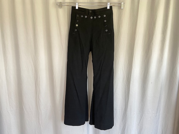 Vintage black US Navy bell bottom pants, button f… - image 1