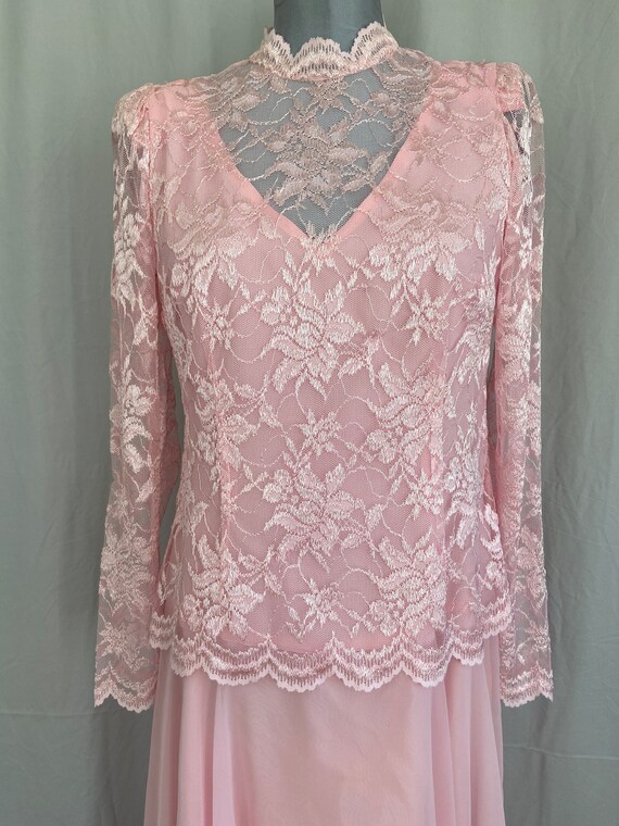 Vintage pink lace 1980 prom dress, pink 1980s par… - image 3
