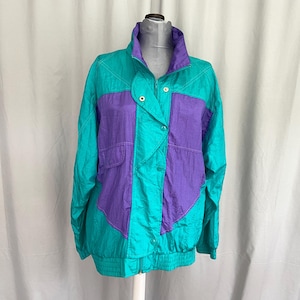 Green and purple 1980s / 1990s windbreaker, 80s / 90s colorblock lightweight jacket, vintage full zip blue and purple jacket