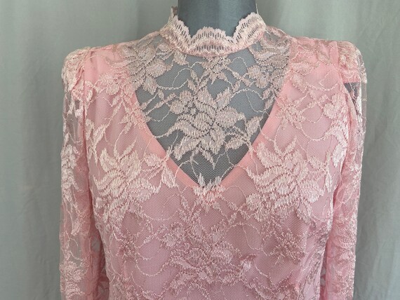 Vintage pink lace 1980 prom dress, pink 1980s par… - image 4