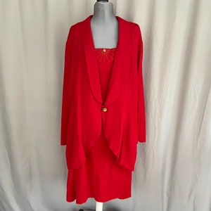 Red plus size dress with jacket, womens plus size red suit, dress and matching jacket, gold trim, sleeveless dress with jacket, womens suit
