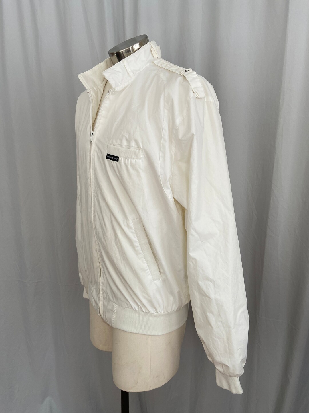 White 1980s Member's Only Jacket, 1980s Lightweight Jacket With Snaps