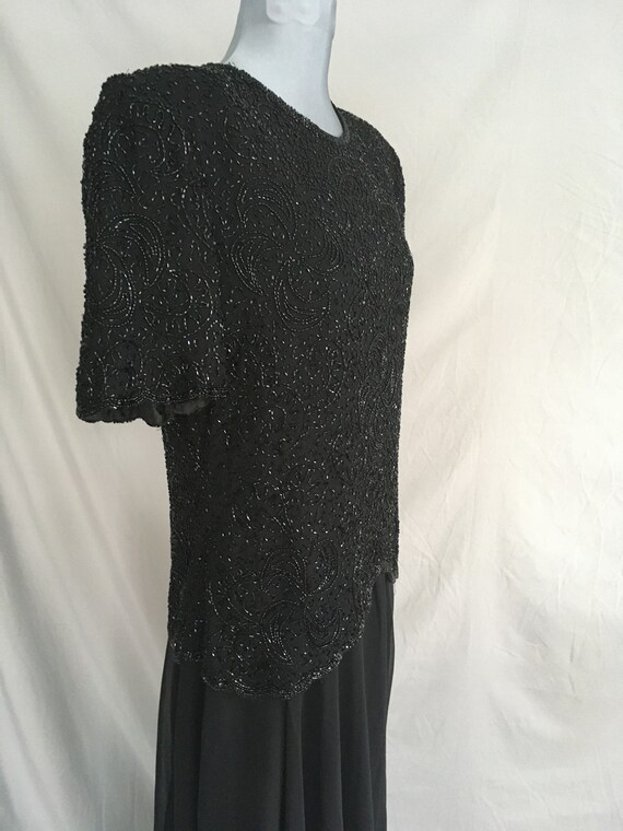 Beautiful 1980's black beaded dress by Laurence K… - image 4