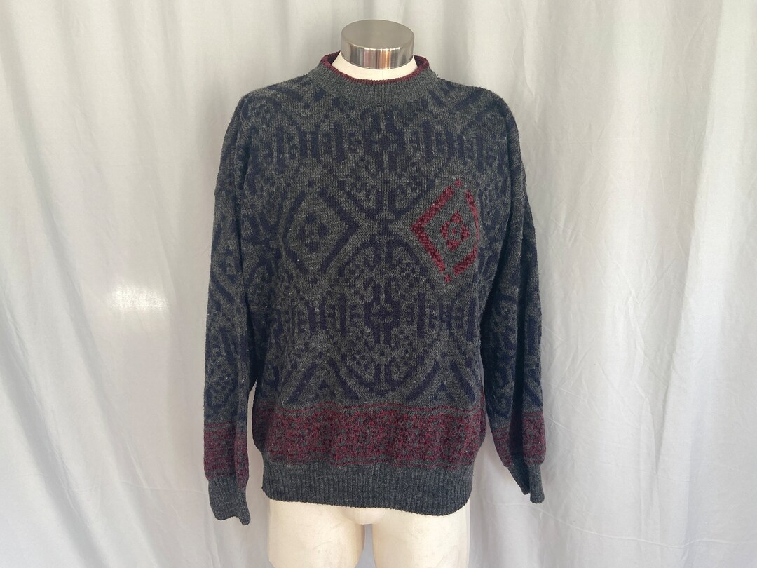 80's/90's Gray Geometric Patterned Cashmere Sweater by William Kasper California main image 1
