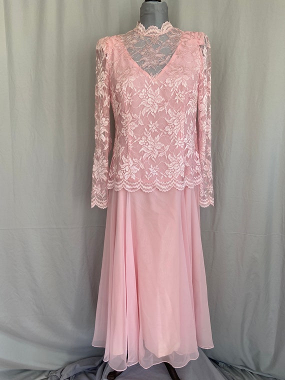 Vintage pink lace 1980 prom dress, pink 1980s par… - image 2