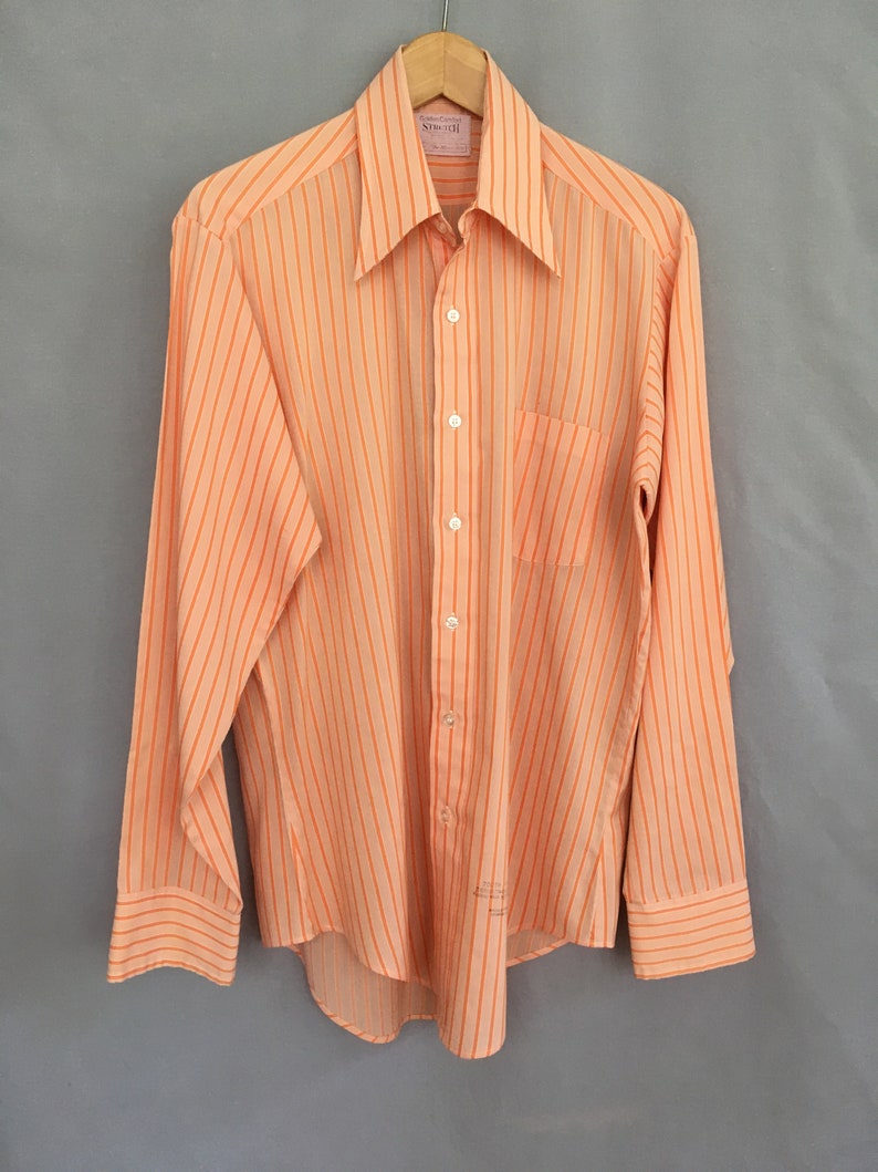 Orange striped mens 1970's dress shirt with long collar | Etsy