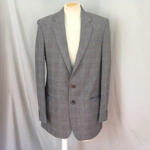 Blue and brown plaid sport coat, 1970&#39;s plaid suit jacket, mens disco sport coat, 40L
