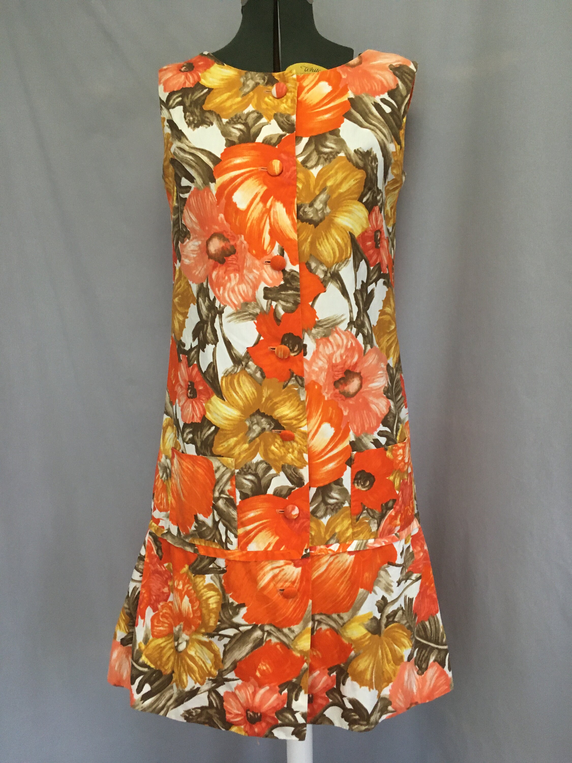 Orange Floral Hawaiian Dress Tropical Sleeveless Dress Etsy UK
