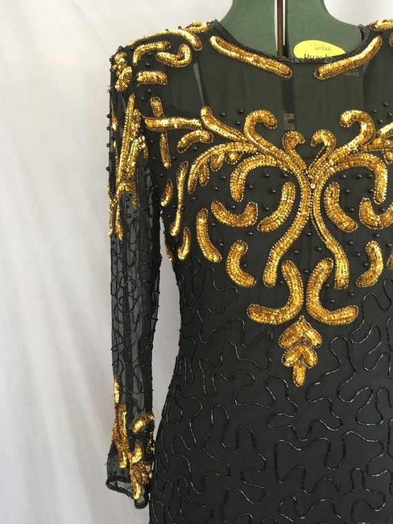 Gold and Black Laurence Kazar Gown, long black be… - image 4