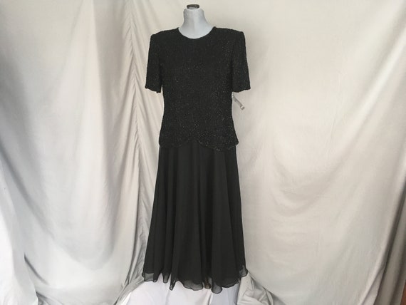 Beautiful 1980's black beaded dress by Laurence K… - image 1