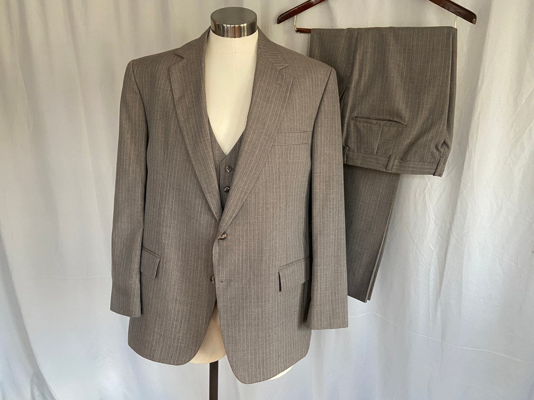 Men's Brown Pinstripe Design  2 Button Suit With Matching Vest