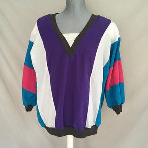 1980&#39;s nylon jacket, 80&#39;s multicolored nylon windbreaker, 1980s lightweight pullover jacket, casual windbreaker with shoulder pads
