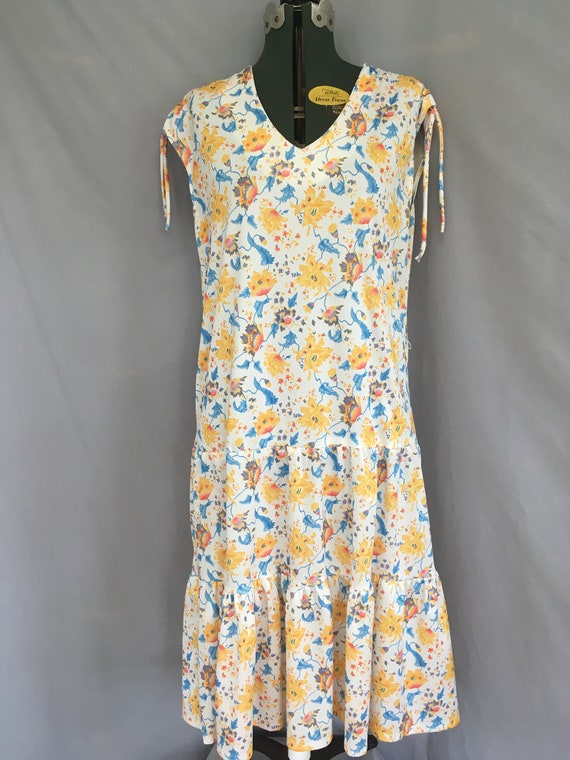 1980s yellow floral dress, plus size 80s vintage … - image 2