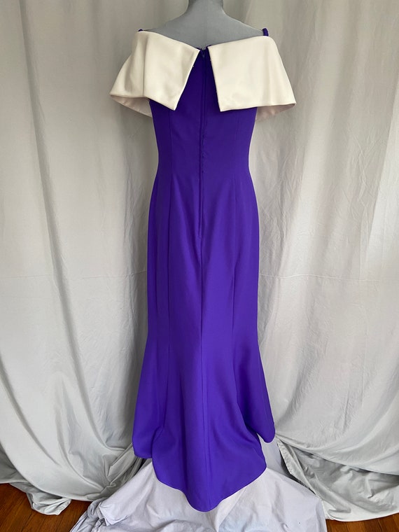 Long purple dress with wide white shawl collar, m… - image 4