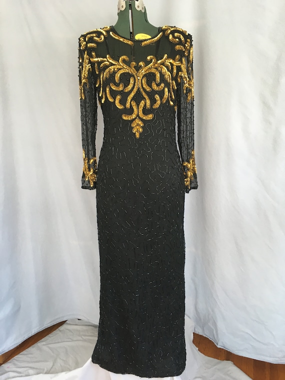 Gold and Black Laurence Kazar Gown, long black be… - image 3
