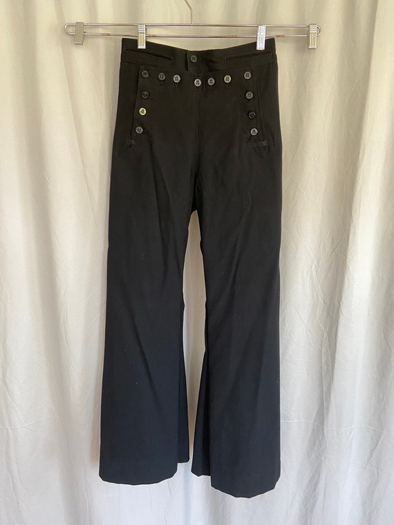 Vintage black US Navy bell bottom pants, button f… - image 2