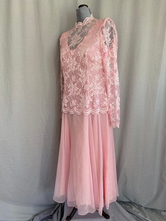 Vintage pink lace 1980 prom dress, pink 1980s par… - image 7