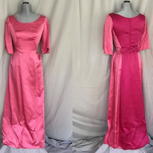 Red & burgundy floor length dress with back bow and train, pink satin gown with train, long satin adult barbie dress, deep pink gown - small