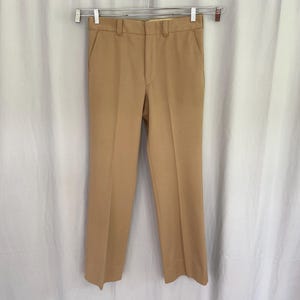 Mens tan polyester pants with textured fabric 34 x 30, light brown 1970s double-knit trousers, mens disco pants, groovy tan 70s pants