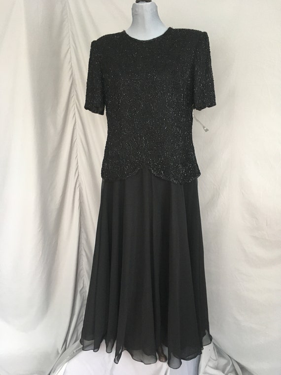 Beautiful 1980's black beaded dress by Laurence K… - image 3