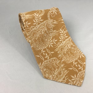 Fabulouse vintage woven leopard necktie, wide yellow 1970&#39;s tie with cats, ugly vintage wide polyester tie, 4 inch wide tie