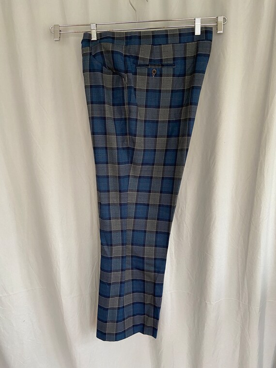 Mens blue plaid 1970s pants, blue plaid disco pan… - image 4