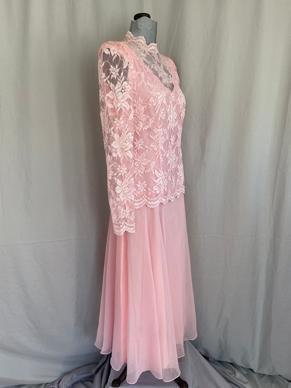 Vintage pink lace 1980 prom dress, pink 1980s par… - image 5