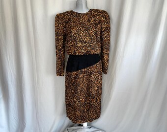1980s silk leopard-print long sleeve dress