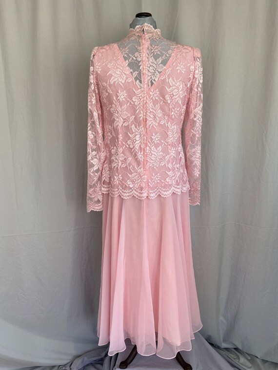 Vintage pink lace 1980 prom dress, pink 1980s par… - image 6