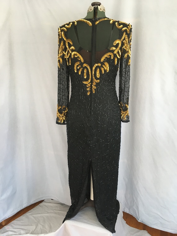 Gold and Black Laurence Kazar Gown, long black be… - image 2