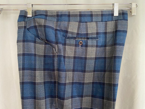 Mens blue plaid 1970s pants, blue plaid disco pan… - image 5