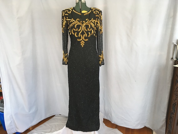 Gold and Black Laurence Kazar Gown, long black be… - image 1
