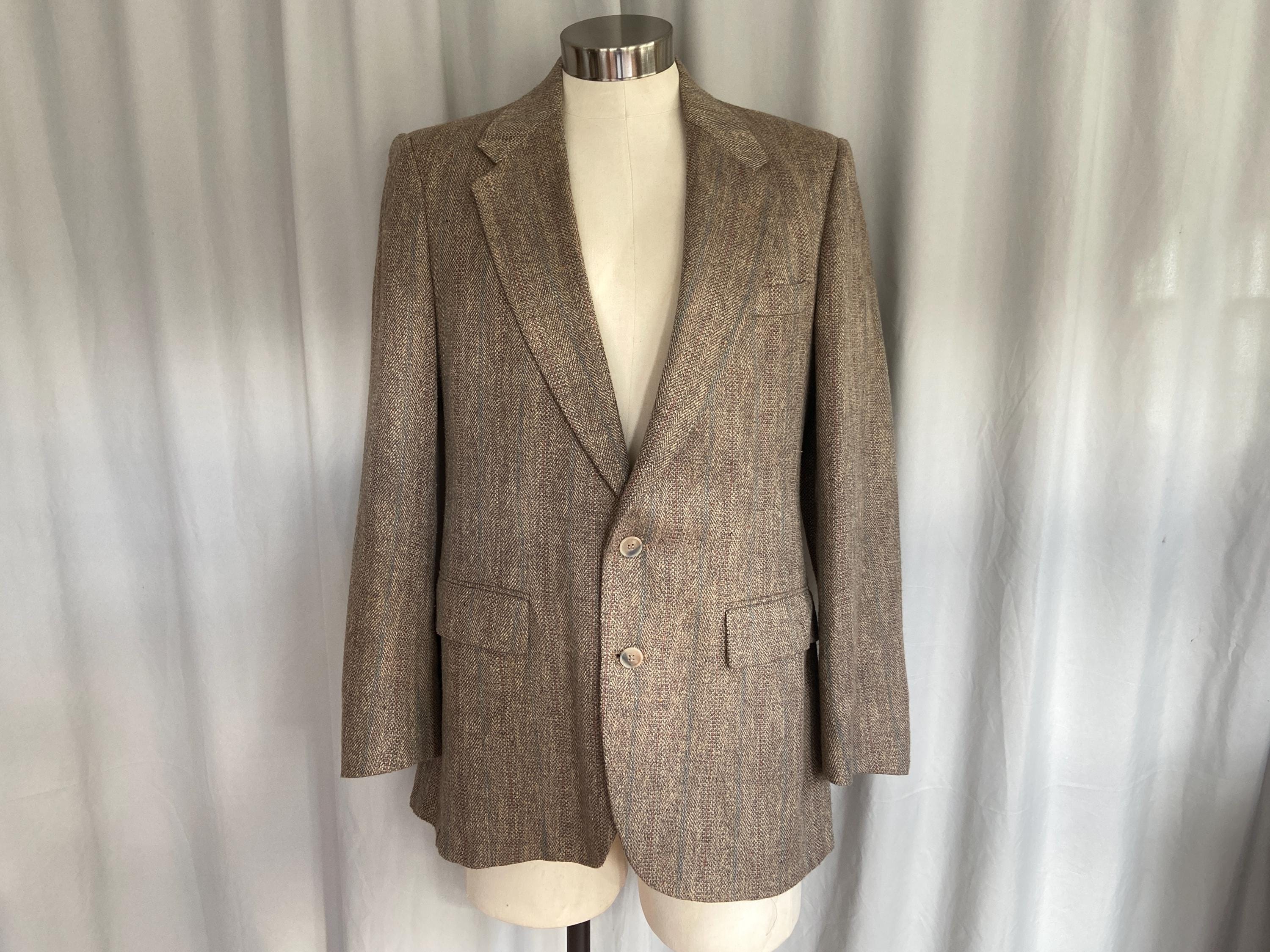 Vintage beige tweed sport coat, mens beige suit jacket, beige 1980s sport coat, tan 80s blazer, size 38 jacket