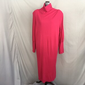 Pink 1980s sweater dress with cowl neck and black accent buttons, fuchsia 80&#39;s plus size sweater dress, casual 1980s dress, Avon Fashions
