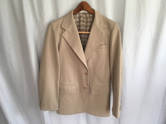 Beige polyester sport coat, small tan polyester b… - image 1