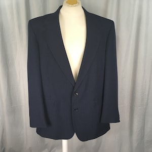 Navy blue western pin-stripe jacket, vintage cowboy sport coat, fully lined with two buttons and one vent, western style yoke and details