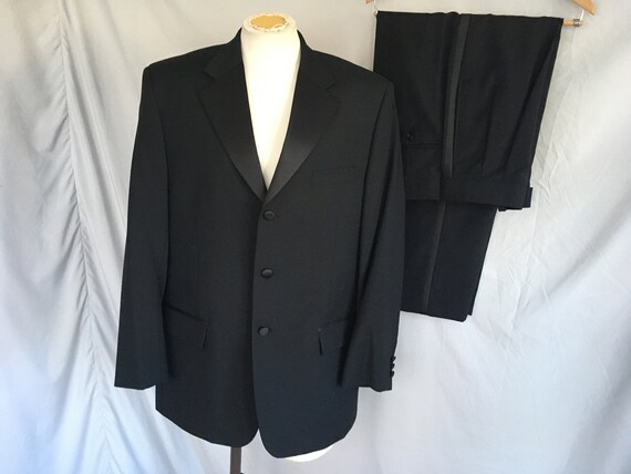 Black mens wool tuxedo, 42R 31W with notched coll… - image 1