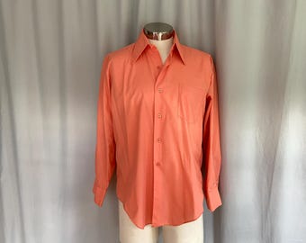 Orange long-sleeve 1970s shirt with wide collar, groovy orange disco shirt size 15 1/2 - 33 by Macrae Prest, mens orange 70s dress shirt