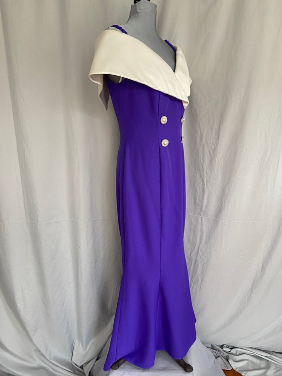 Long purple dress with wide white shawl collar, m… - image 3