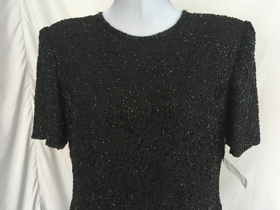 Beautiful 1980's black beaded dress by Laurence K… - image 2