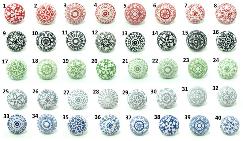 Mandala Pattern Ceramic Knobs | Bohemian Drawer Pulls | Cupboard Door Handles | Home Decor Hardware image 1