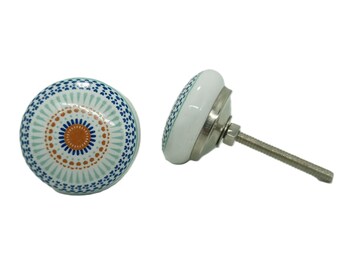 Handmade Multicolor Ceramic Cabinet Knob - Vintage Floral Drawer Pull